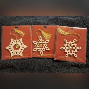 Vintage Lenox Porcelain Christmas Snowflake Ornaments~Twinkle~Shimmer~Sparkle
